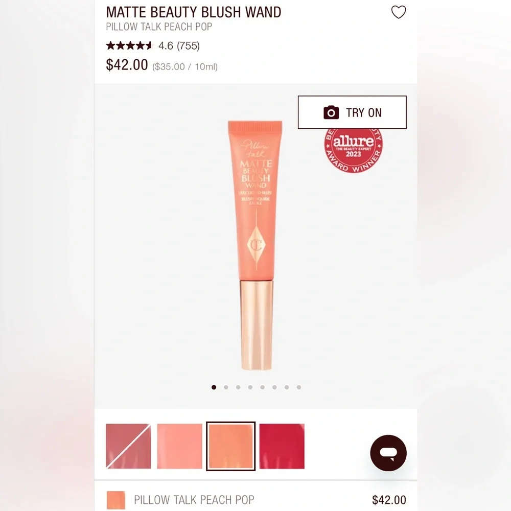 Charlotte Tilbury Matte Beauty Blush Wand - Pillow Top Peach Pop New!